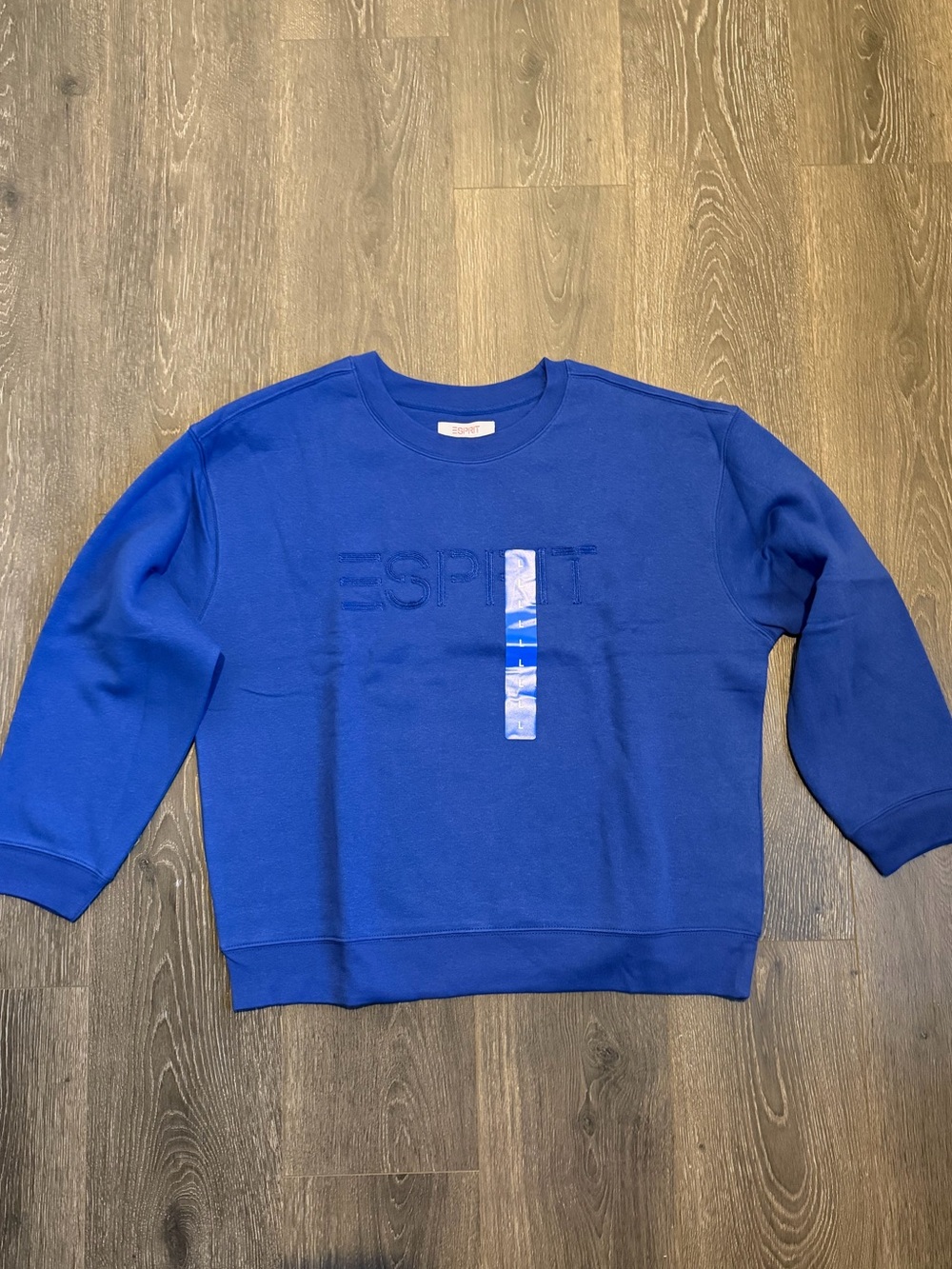 Esprit Blue Embossed Logo Crewneck Sweatshirt NWT Size Large 80s Style - Picture 2 of 6